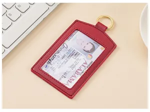 Porta badge in ecopelle PU rossa porta tessere aziendale con anello portachiavi utile