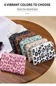 Women short leopard print wallet card holder multi-slot coin purse stylish compact leather handbag