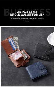 Portafoglio uomo pelle vintage bifold porta carte affari quotidiano marrone nero blu
