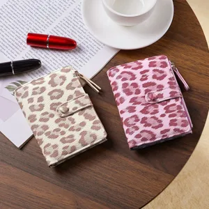 Women's Fashion Leopard Print Short Wallet PU Leather Multi-Card Slot Zipper Coin Pocket Compact Daily Purse