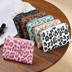 Women short leopard print wallet large capacity card holder coin purse stylish casual