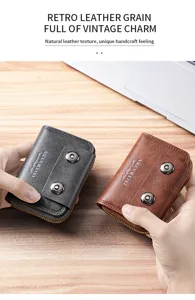 Business Herren Retro Leder Akkordeon Kartenetui mit Doppelmagnetverschluss und Reißverschluss.