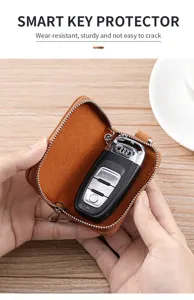 Étui pour clés de voiture en cuir portefeuille zippé minimaliste marron pour 1 pièce.