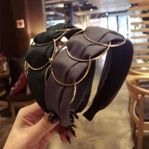 Cerchietto a Bordo Largo in Tessuto in Stile Coreano Con Anelli di Metallo Dorato Incrociati Fascia per Capelli per Donna Accessori Eleganti