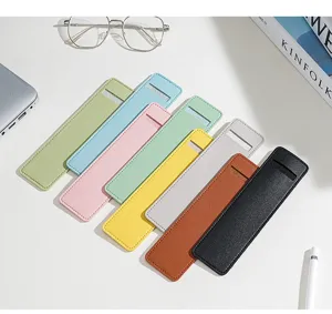 Étui à stylo minimaliste en cuir PU, trousse colorée portable pour bureau et école.