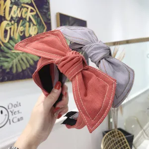 Bandeau en jean élégant avec un grand nœud papillon surpiqué, accessoire de style coréen