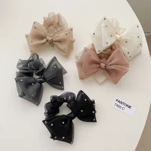 Élastique à Cheveux Nœud en Organza Style Coréen pour Femmes Doux Scrunchie en Maille Strass Accessoires Cheveux Fée