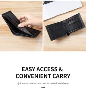 Portafoglio corto da uomo in pelle a due ante con tasche per carte e zip per uso