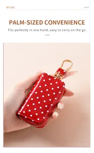 Rote Pünktchen Leder Autoschlüsseltasche mit Reißverschluss und Goldhaken, kompaktes Etui.