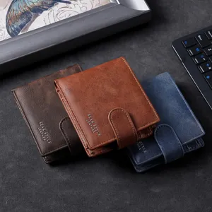 Portafoglio uomo in pelle porta carte scomparto monete elegante chiusura con bottone a pressione.