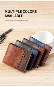 Portafoglio corto uomo bifold pelle opaca multicolore vintage porta carte affari borsellino.