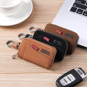 Etui de cle de voiture en cuir pour homme portefeuille zippe multifonction vue principale
