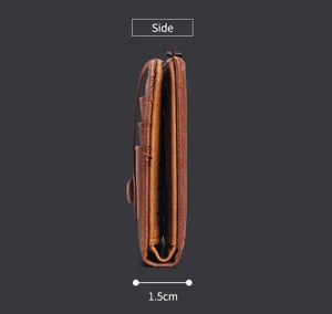 Portafoglio retro sottile da uomo vista laterale, porta carte sottile 1.5cm design.