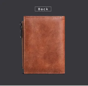 Portafoglio corto da uomo con tasca con zip, porta carte di credito marrone vintage stile