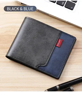 Portafoglio Uomo Corto Pieghevole Business Pelle PU Nero Blu Porta Carte Monete Borsetta