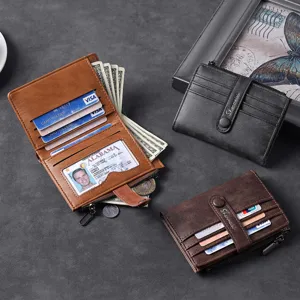 Portafoglio corto retro uomo in pelle PU vintage porta carte multi tasche con finestra ID