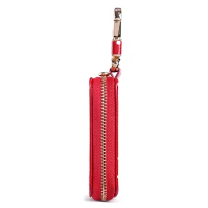 Rote Leder Autoschlüssel Tasche mit Reißverschluss und Haken, gepunktetes Schlüsselmäppchen.