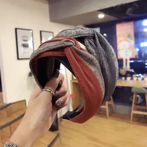 Korean Fashion Fabric Color Block Cross Twist Wide Headband Women High Quality Hair Hoop Hair Accessories Daily Wear