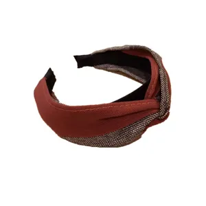 Terracotta and tweed patterned knotted wide headband for women fashion accessory