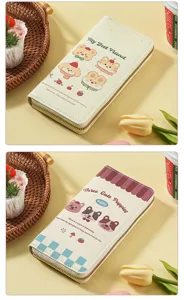 Cute cartoon long wallet for women, large capacity zip PU leather purse with card slots.