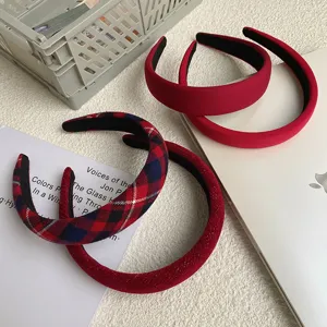 Retro High Cranial Top Red Hair Band Christmas New Year Headband Korean Style Velvet Bow Headpiece Festive Hair Accessories