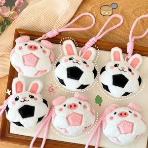 Creative Soccer Cartoon Animal Plush Keychain Cute Pig Rabbit Bag Pendant Football Stuffed Doll Sport Mascot Gift
