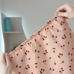 Waterproof shower cap with cute cherry print and elastic band for hair protection