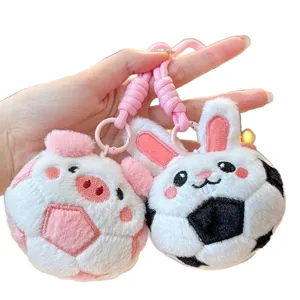 Plush soccer animal keychains featuring cute pig and rabbit designs for bags