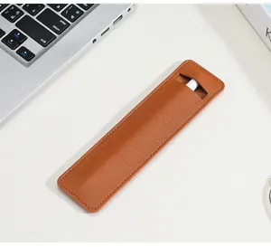 Pochette en cuir PU marron pour stylet et crayon, design minimaliste, bel accessoire de bureau.