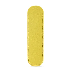 Estuche de cuero PU amarillo brillante para un solo bolígrafo con costuras, funda protectora.