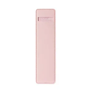 Trousse à crayons en cuir PU rose minimaliste étui de protection pour stylo coutures.