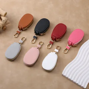 Mini PU Leather Car Key Case Holder Portable Zipper Key Wallet Cute Macaron Color Everyday Storage Pouch For Men Women