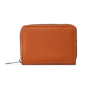 Braunes Leder-Kartenetui, kurze Damen Reißverschluss Akkordeon Brieftasche mit Fächern.