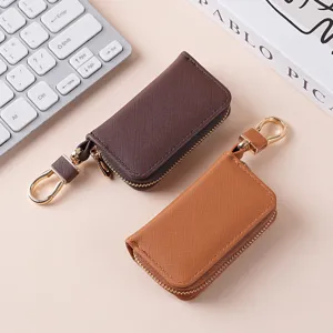 Portachiavi per Auto in Pelle PU Minimalista Donna Portachiavi con Zip Multifunzionale Tinta Unita