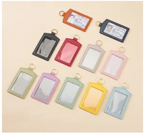 Porta carte in pelle PU porta badge verticale con anello metallico set multicolore