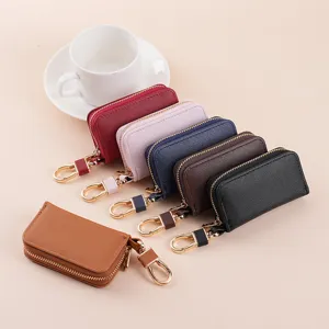 Elegante custodia portachiavi con zip per donna, borsetta in pelle PU colorata per chiavi auto.