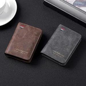 Men's PU Leather Short Wallet Vintage Zipper Bifold Wallet Multi-Card Slots Fashion Credit Card Holder Coin Purse