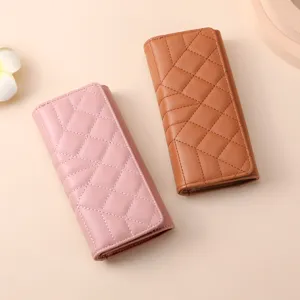 Women Trifold Long Wallet Luxury Quilted PU Leather Large Capacity Handbag Multi Card Holder Phone Purse