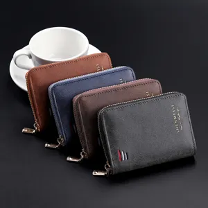 Men's leather key case and zipper coin purse, vintage card holder storage bag for daily use.
