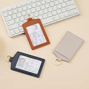 Portacarte in pelle PU porta badge custodia protettiva per carte identita con anello
