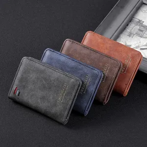 Classic men's vintage short leather wallet card holder multi-slot purse main view.