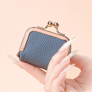 Mini leather clasp coin purse vintage kiss lock wallet small jewelry storage bag new