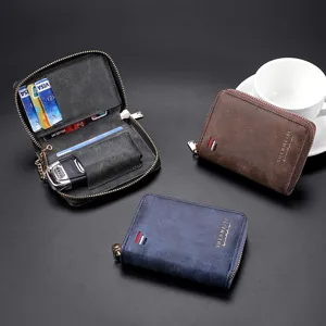 Men vintage zipper car key case wallet multi-card holder coin purse in brown and blue
