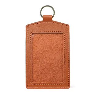 Porta badge in ecopelle PU verticale con portachiavi in metallo e finestra trasparente per ufficio.