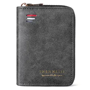 Classic leather key case wallet with zipper and card slots for men stylish daily use