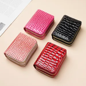 Crocodile pattern double zipper card holder fashion large capacity accordion wallet