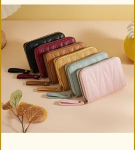 Mujer tarjetero acordeón multi-ranuras monedero con cremallera de piel PU color caramelo