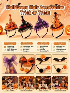 Halloween heksenhoed haarbanden met vleermuis en pompoen voor kinderfeestjes