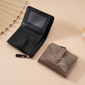 Women short folding wallet compact card holder PU leather coin purse for daily use