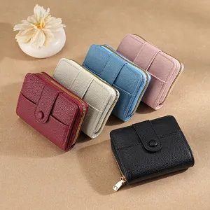Women's Short Wallet PU Leather Litchi Pattern Bifold Compact Card Holder Coin Purse Daily Casual Minimalist Purse